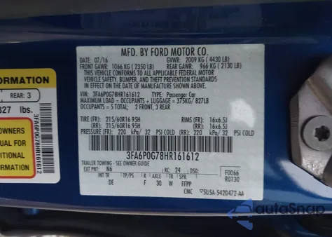 2017 Ford Fusion S z USA, uszkodzony, nr VIN 3FA6P0G78HR161612